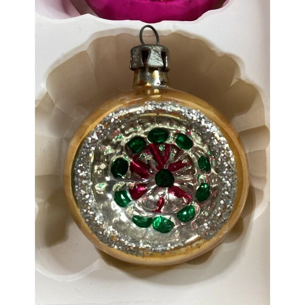 Indent Reflector Mercury Glass Christmas Ornaments Hand Painted Set of 6 Poland